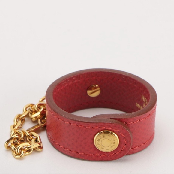 Hermes Red Leather Bracelet with Gold Chain - Picture 1 of 3